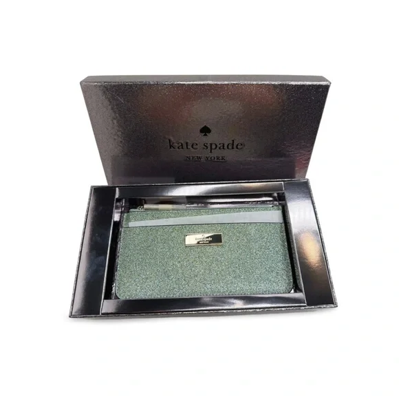 Kate Spade NIB Kenzie Glitter Seawater Wristlet Zip Pouch w/ Box NWT - Picture 3 of 14